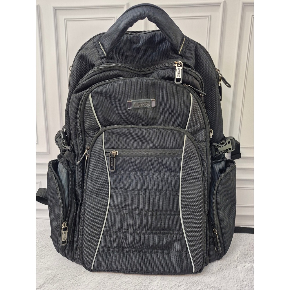Kenneth Cole Reaction Black Nylon Multi Compartment Laptop Travel Backpack Bag